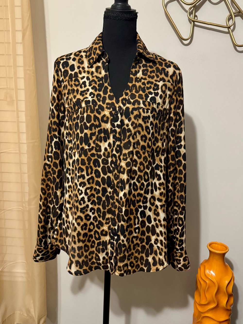 Express Women's Leopard Print Button-Down Shirt - Brown & Black